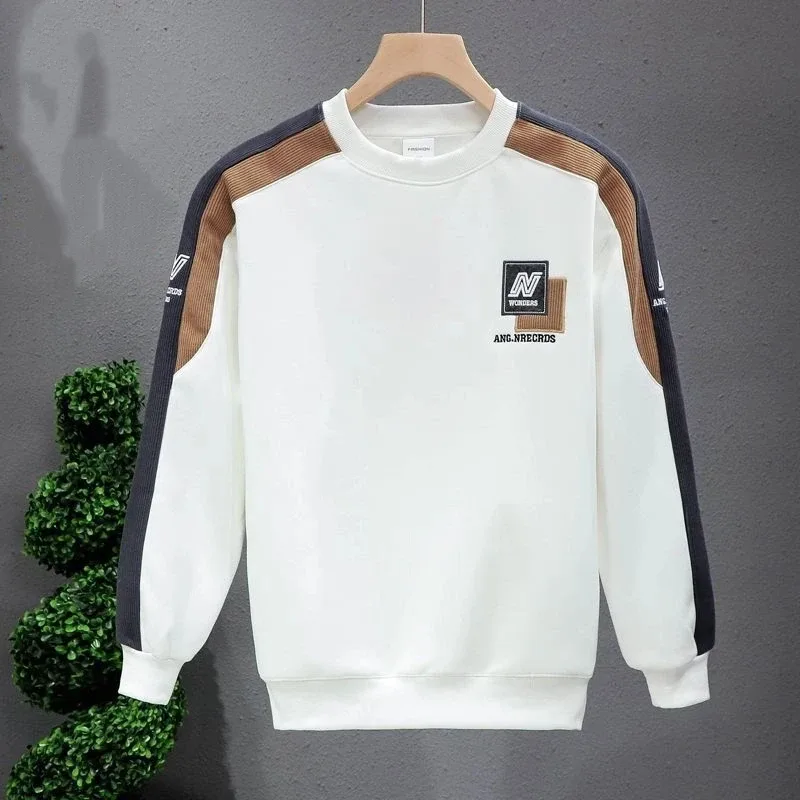Men Clothes Embroidery Contrast Patchwork Trend Hoodies Sweatshirts Spring Autumn Long Sleeve Loose Vintage Tops Fashion Casual — image 7