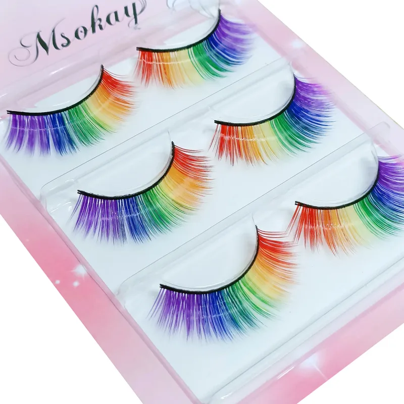 3 Paar 3D flauschige bunte Wimpern, falsche Wimpern, Regenbogenfarben, Zilien für Puppen, Make-up, gefälschte Wimpern, lange Wimpernverlängerung — image 5