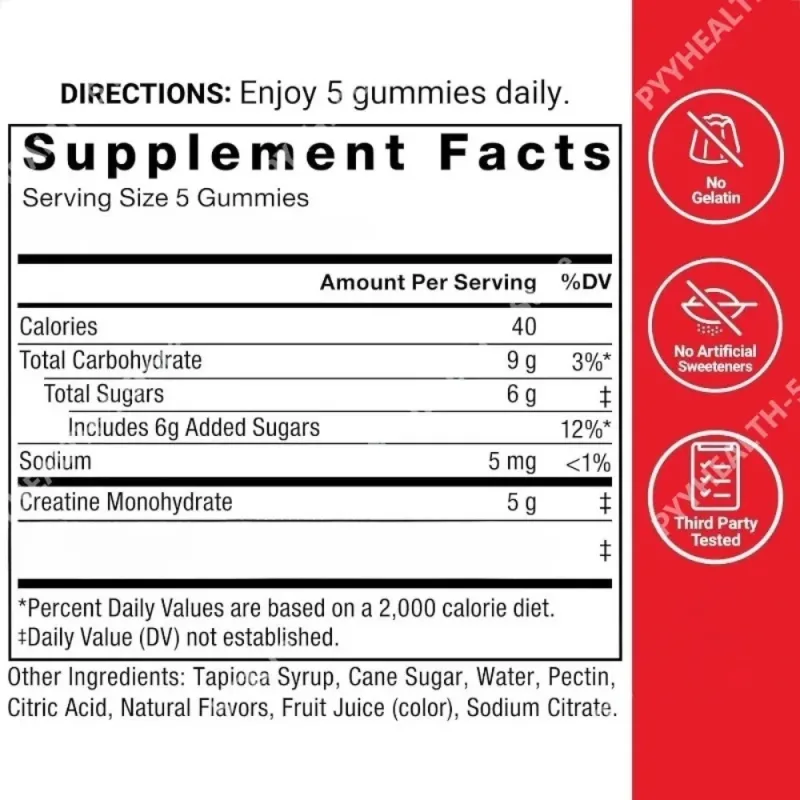 Creatine Monohydrate Gummies Mixed Berry Chewable Daily Fitness Support for Men Women No Gelatin 60 Gummies — image 5