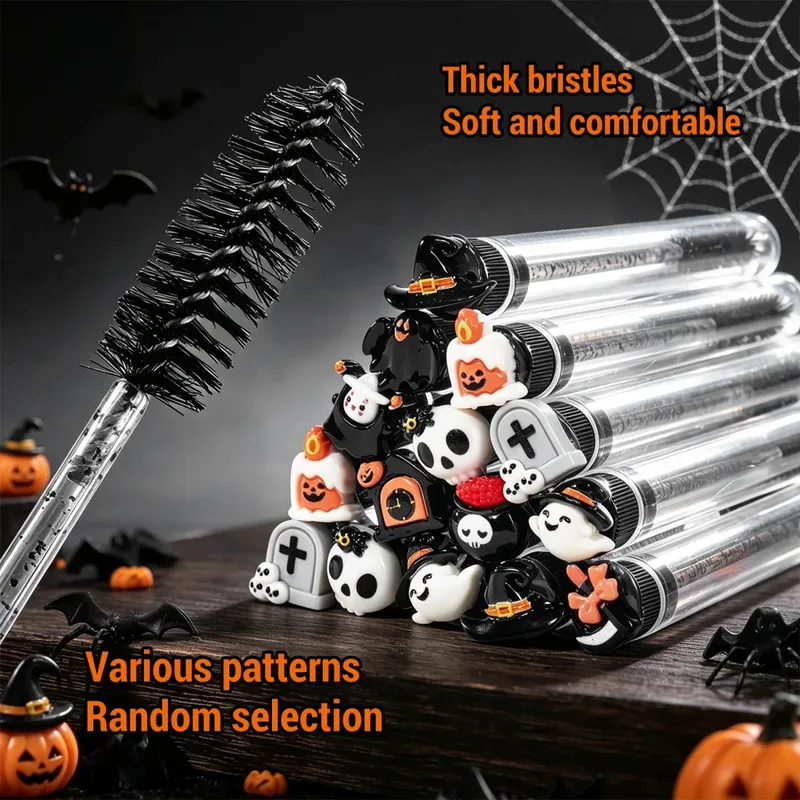 20 pièces Halloween cils Spoolies Mascara baguettes pour Extensions effrayant crâne citrouille gothique sourcils brosses cils Tech fournitures Gif — image 2