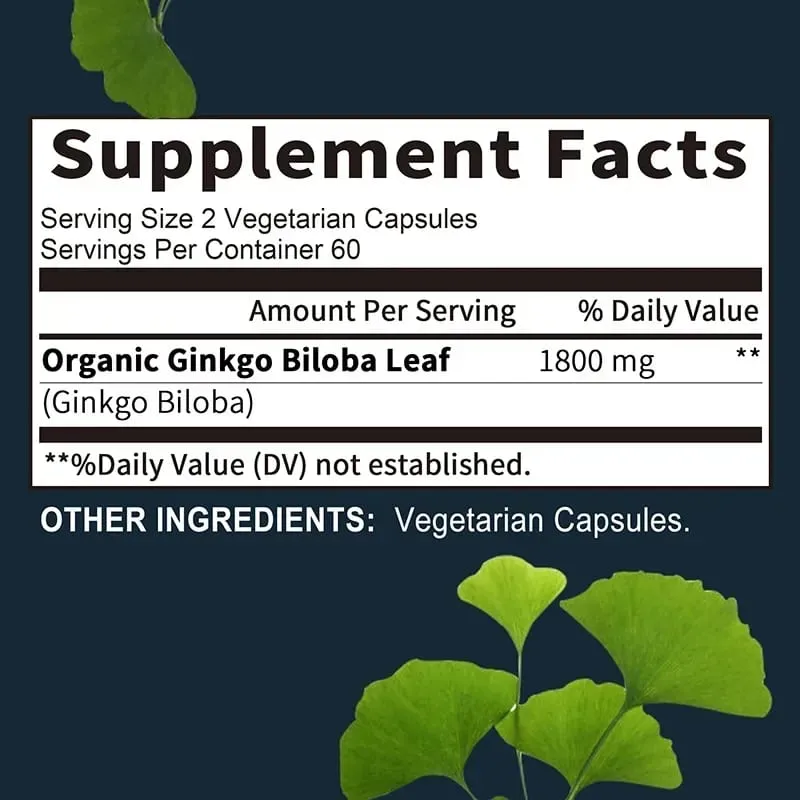 Ginkgo Biloba - Migliora la concentrazione, la memoria e l'apprendimento Promuove la salute del cervello Migliora la chiarezza — image 3