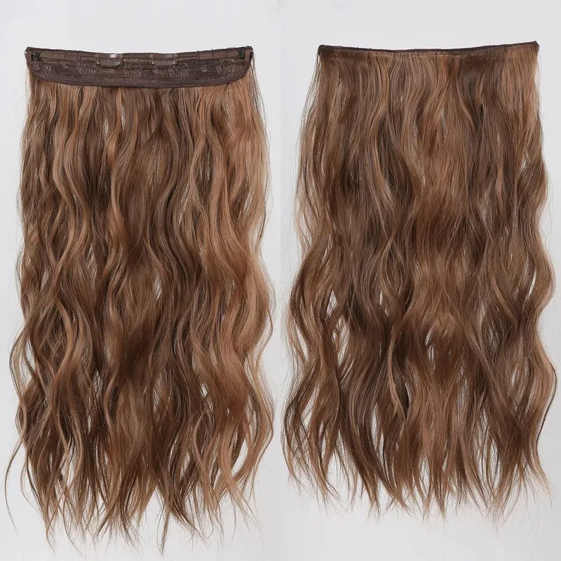 Invisible Wire Hair Extensions with Transparent Adjustable Size 2 Clips Long Wavy One Piece Hairpiece Golden Brown for Women