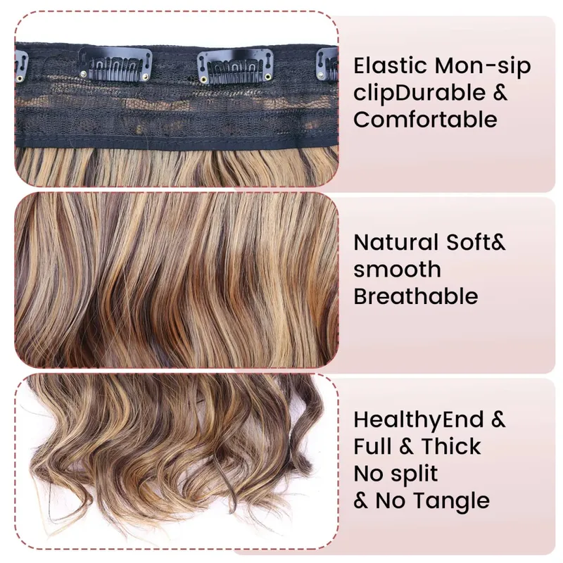 Synthetic clip in hair extensions 5 clips in one piece high temperature fiber wavy hairpieces for women daily party holiday — image 4