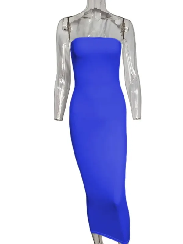 Spring Summer Women's Dress Solid Color Sexy Sleeveless Chest Wrapped Long Beach Dress — image 9