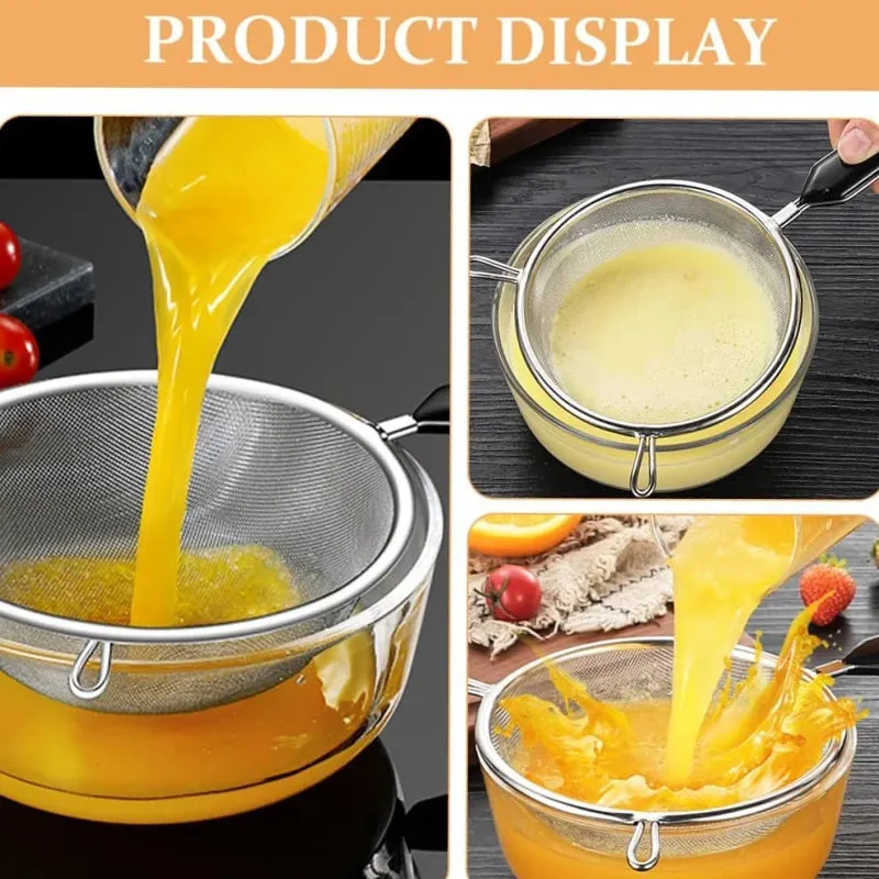 Ergonomic Kitchen Strainer for Christmas Recipes - 12 Inch with Non-Slip Handle & Hook Sturdy Fine Mesh for Draining and Rinsing — image 2