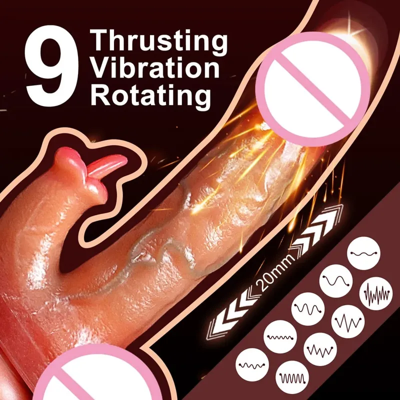 Thrusting Dildo จริง Dildo ลิ้นเลีย Clitoral Stimulator Sex Toy Vibrator ช่องคลอด Anal G-Spot Massager สำหรับผู้หญิงคู่ — image 2