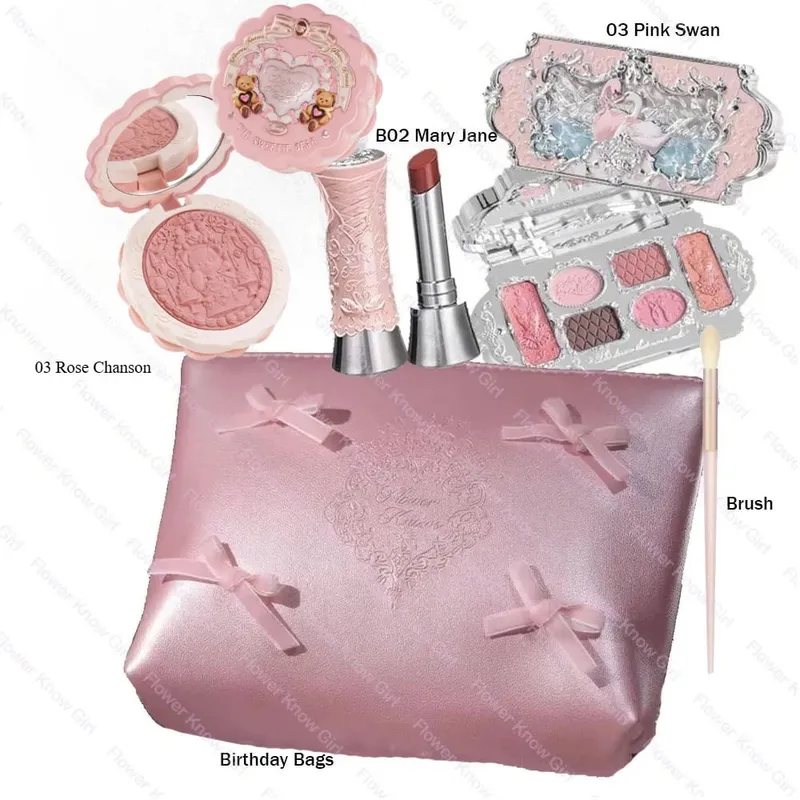 Make-up Flower Knows Set Shell Pearl Series Šestibarevná paleta očních stínů Embosovaná Blusher Shine Lipstick Kit with Bag All In — image 14