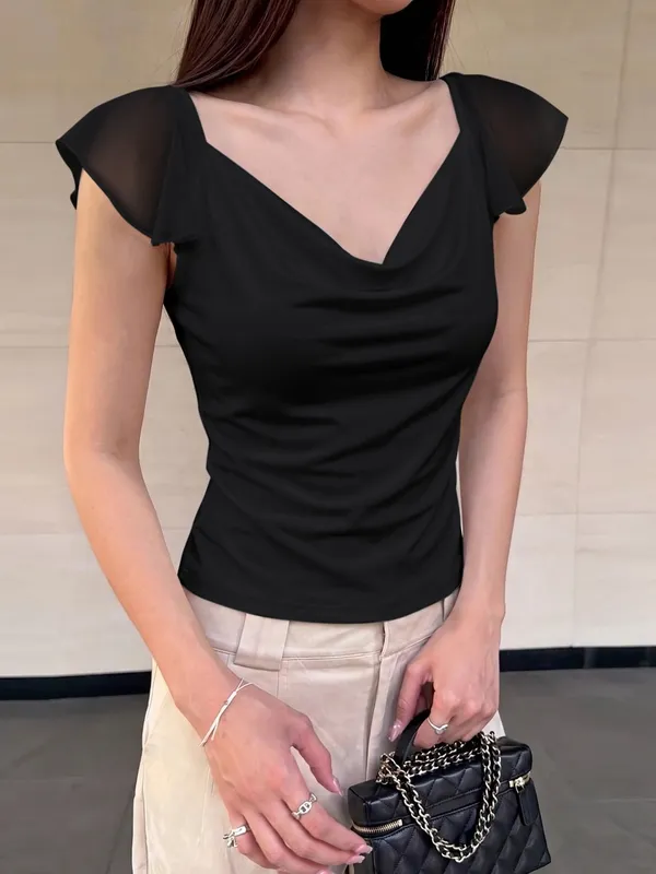 Dulzura Svingkrave Rygløs Chiffon Patchwork Tank Top Dame Solid Sexet Afslappet Y2K top Fest Ferie Strand Sommer Outfit — image 5