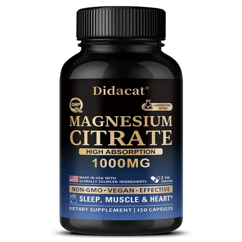 Capsule di citrato di magnesio 1000 mg Integratore ad alto assorbimento - Supporto per i muscoli del sonno e il cuore Vegano non OGM