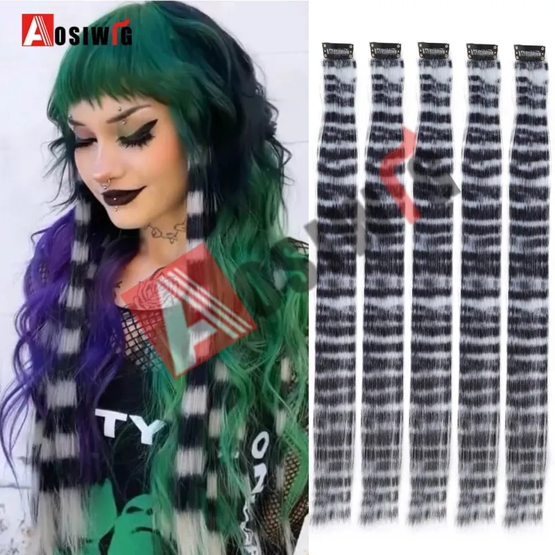5PC สังเคราะห์ Feather Hair Extensions พร้อมคลิปทนความร้อนตรงผมสีสีดำคลิปผมสตรี 8G — image 13