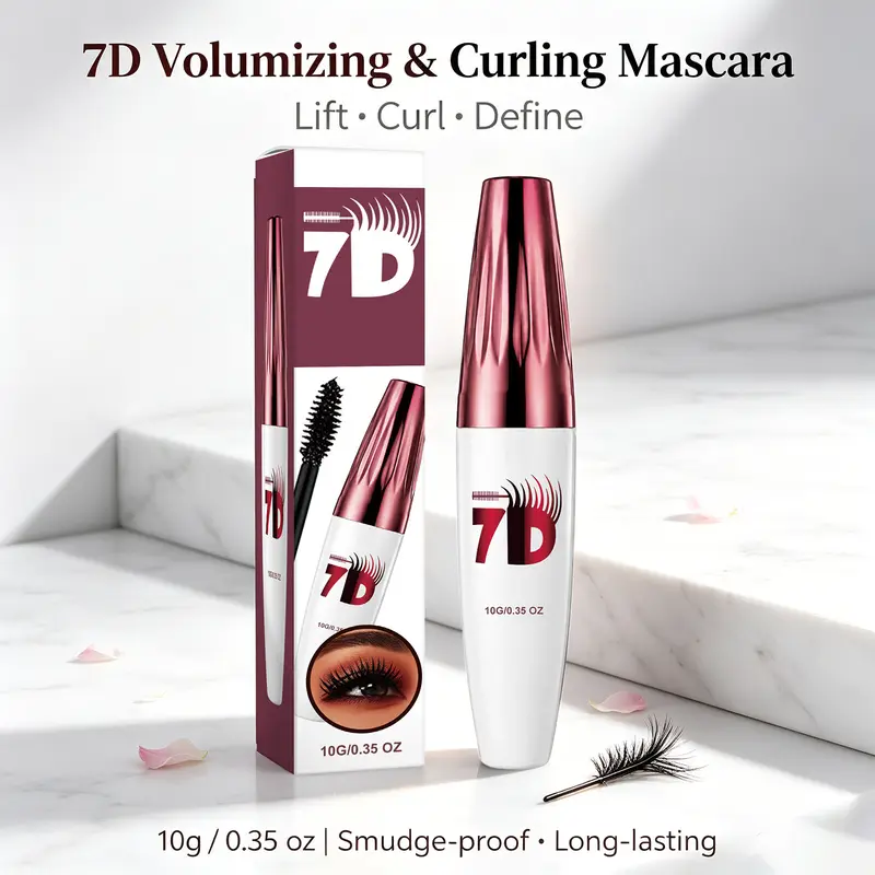 Mascara noir volumateur et recourbé 7D – Lifting et recourbement naturel des cils, anti-taches, sans flocons, maquillage imperméable pour les yeux, non agglomérant — image 1