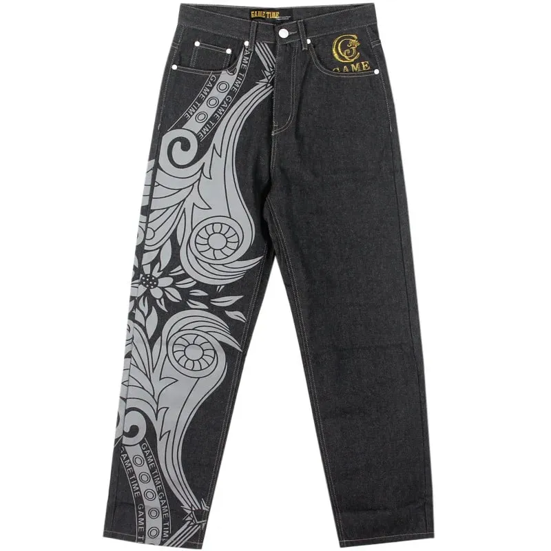 Jean imprimé en détresse pour hommes, pantalon en Denim droit, brodé, pleine longueur, délavé, taille moyenne, poches pour homme, hip hop, ample — image 6