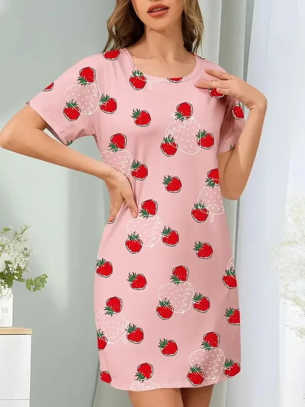 Damen Sommerkleid mit lässigem Fruchtmuster, bedruckt, kurzärmelig — image 4