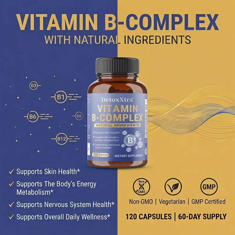 Le capsule del complesso di vitamina B alleviano lo stress, il metabolismo energetico, il sistema nervoso e il benessere immunitario, supportano le capsule vegetali — image 2