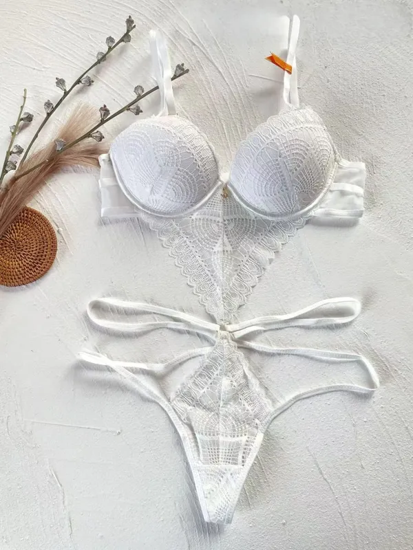 Body sexy en dentelle – Sous-vêtements modelants à col en V profond pour petit buste, lingerie creuse une pièce légère et ajustée — image 8