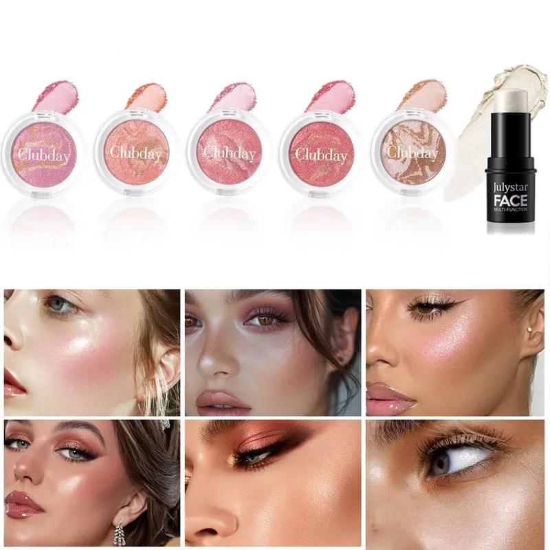 Ensemble combiné fard à joues et reflets, finition rosée lumineuse, couleur modulable, tenue longue durée pour un maquillage naturel et éclatant du visage — image 3