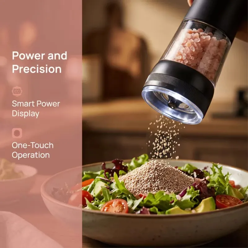 Electric Salt And Pepper Grinder Set Dual-Speed Adjustment Stainless Steel Rechargeable Automatic Pepper Grinder Jar With USB Charging Base Large 3.38 Ounce Capacity External Adjustable Coarseness LED Light. — image 2