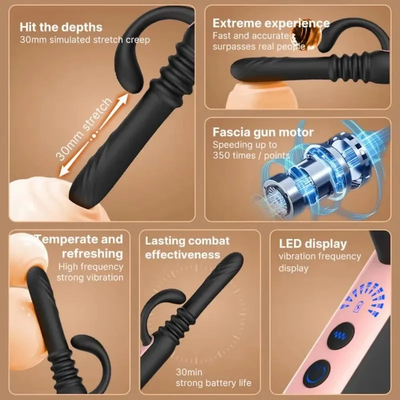 7 Machine sexuelle télescopique, gode vibrateur, 30MM, étirement automatique, Rechargeable avec ventouse, jouets sexuels pour adultes pour femmes — image 4