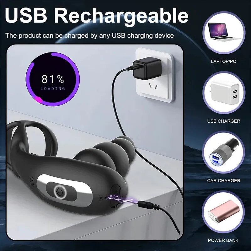 Fernbedienung Männliches Prostata-Massagegerät Vibrator 360°Drehbares Spielzeug Vibrator Ring Plugs Masturbator Dildo Anal Butt Sex Plug Tragbar — image 4