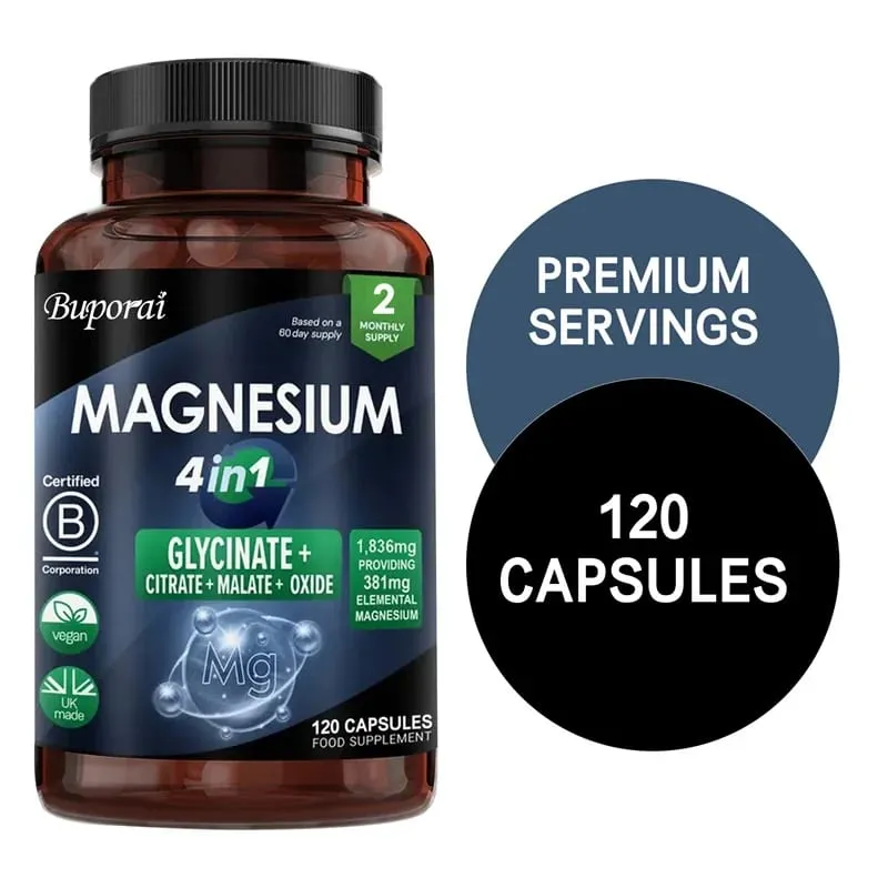 Complesso di magnesio 4 in 1 - Supporta il sistema nervoso, favorisce un sonno sano e il rilassamento muscolare e allevia lo stress — image 2