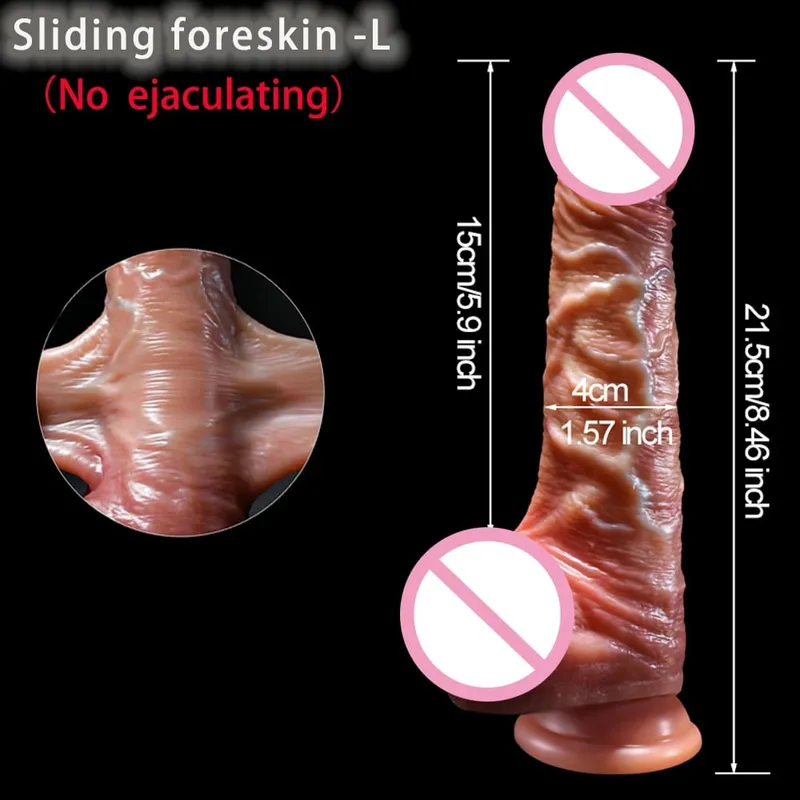 2 en 1 consolador súper realista pene deslizante prepucio eyaculación Miembro grande penetración Anal masturbación femenina Sexy juguetes sexuales para adultos