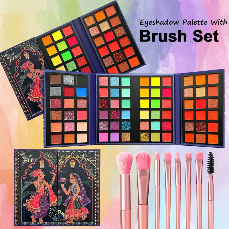 Paleta de sombras de ojos de 72 colores con 8 Uds. De brochas de maquillaje, brillo mate, Kit de maquillaje de sombra de ojos de colores brillantes para escenario de fiesta — image 1