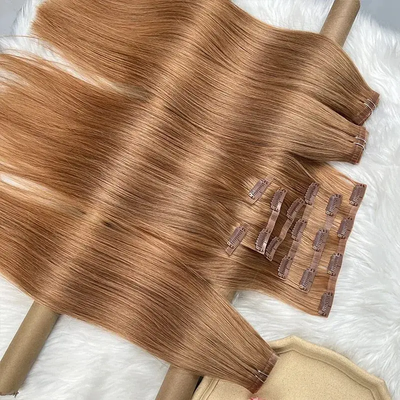 # 30 Colore dritto invisibile clip senza cuciture nelle estensioni dei capelli PU Clip Ins 7 pezzi / set 100g 100% capelli umani vergini grezzi testa piena — image 6