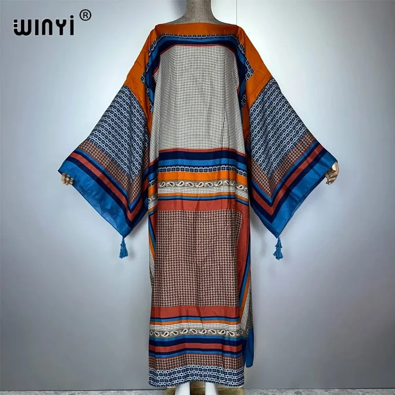 Cotton Robe Femme Hiver Платье Elegant Long Sleeve Мусульманские Комплекты Splicing Stripe Print Female Dresses Vestdios Abaya — image 4