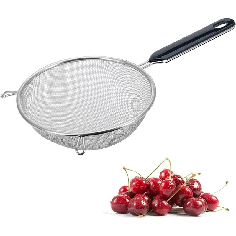 Ergonomic Kitchen Strainer for Christmas Recipes - 12 Inch with Non-Slip Handle & Hook Sturdy Fine Mesh for Draining and Rinsing — image 1