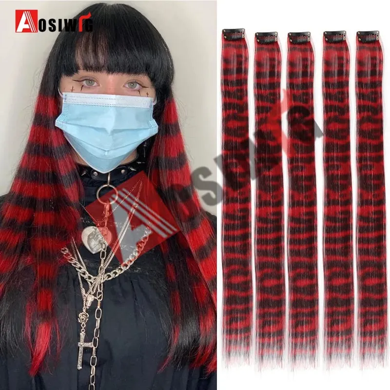 5PC สังเคราะห์ Feather Hair Extensions พร้อมคลิปทนความร้อนตรงผมสีสีดำคลิปผมสตรี 8G — image 17