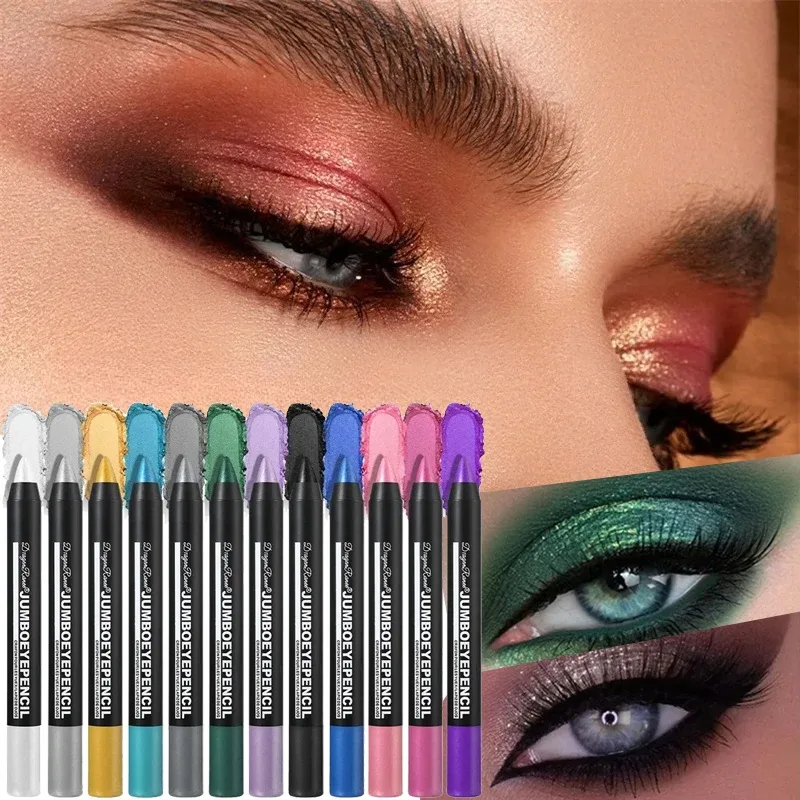 สีเขียวอายแชโดว์ดินสอกันน้ำ Pearlescent METALLIC Glitter Eye Shadow Stick ปากกาเน้นข้อความเครื่องมือแต่งหน้า Eye 12 สี — image 3