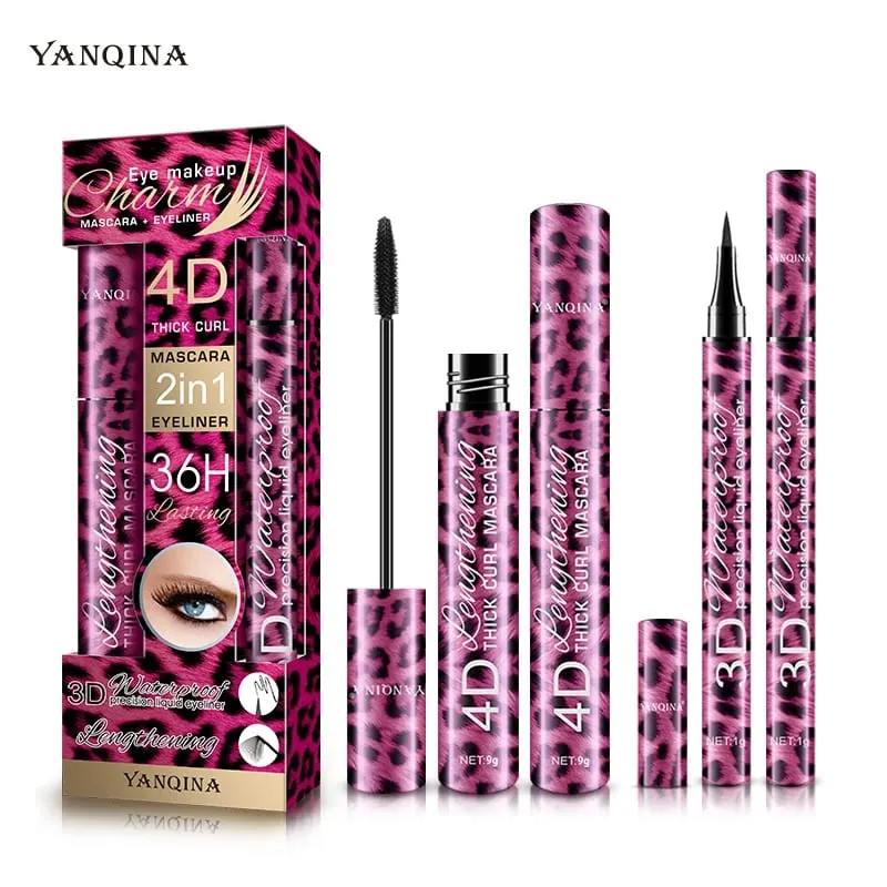 2 Chiếc 4D Mascara + Bộ Bút Kẻ Mắt Dạng Lỏng Chống Thấm Nước Chống Mồ Hôi Chống Nhòe Làm Dài Làm Dày Uốn Lâu Dài mắt Làm