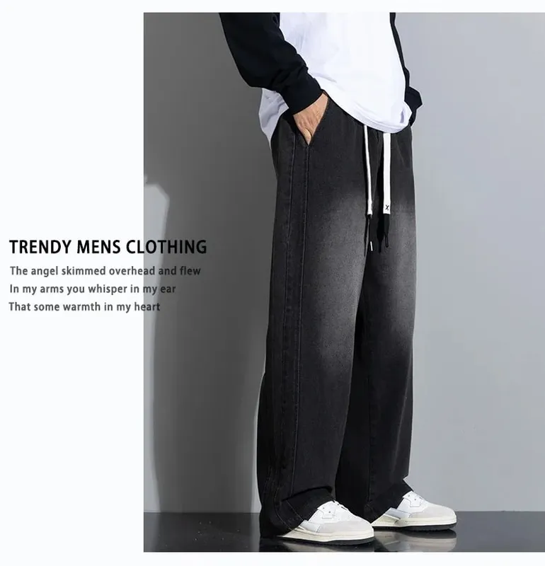 ฤดูใบไม้ผลิใหม่กว้างกางเกงยีนส์ผู้ชายตรง Vintage Drawstring กางเกงหลวมกางเกงสบายๆแฟชั่นกางเกงขนาดใหญ่ — image 9