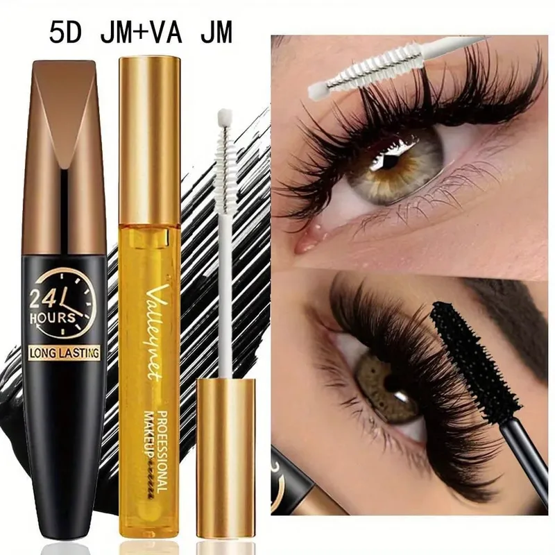 2Pcs/Set Natural Lash Care Serum + 5D Curling Mascara Lashes Curled Lashes Long-lasting Waterproof Travel Eye Makeup Set