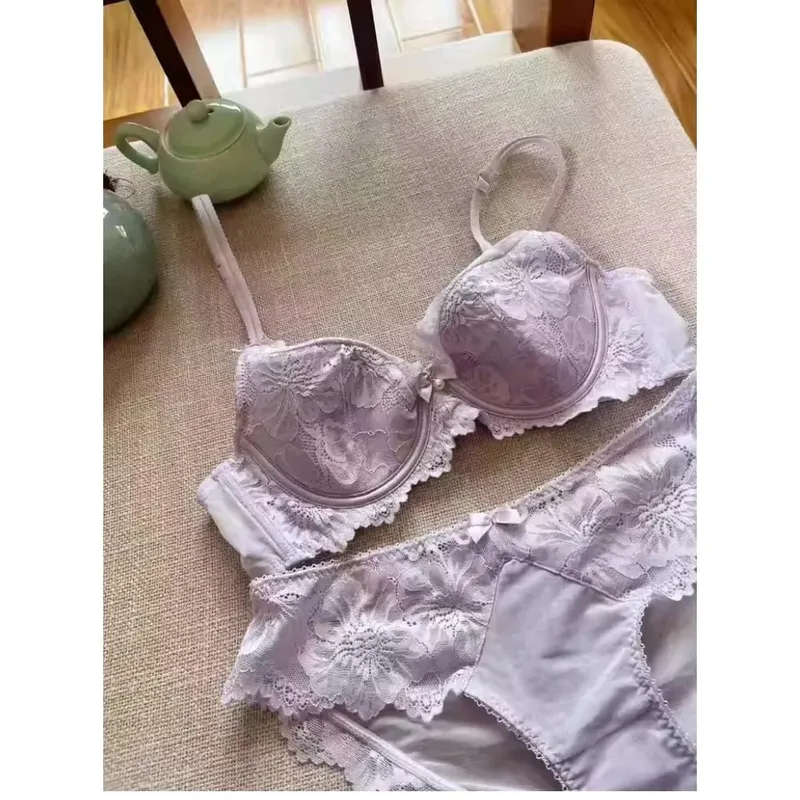 Conjunto de sutiã de renda fina de verão para mulheres push up reunir controle de gordura lateral anti flacidez sexy lingerie macia kit — image 2