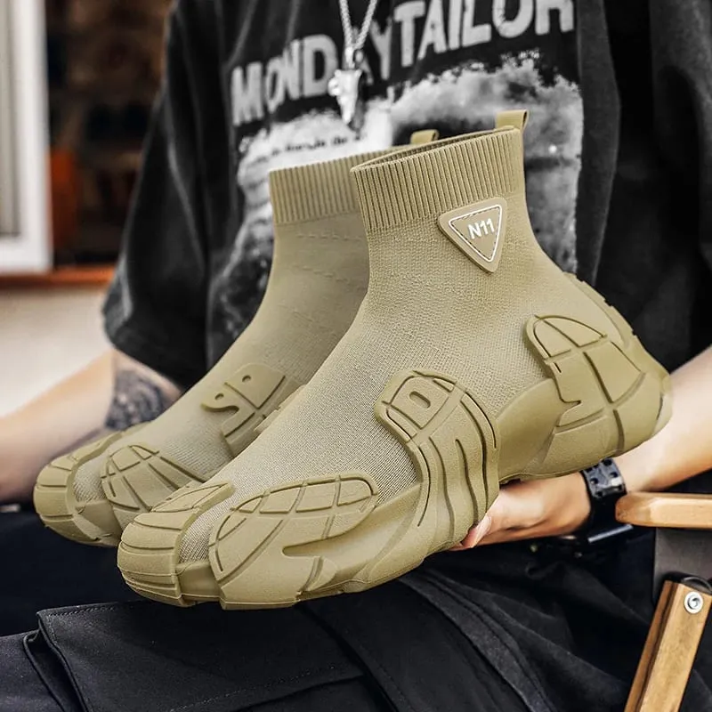 Stivali casual da uomo per esterni Stivali invernali firmati Scarpe da ginnastica morbide Calzini da uomo traspiranti Scarpe slip on scarpe sportive da passeggio leggere e piatte — image 4
