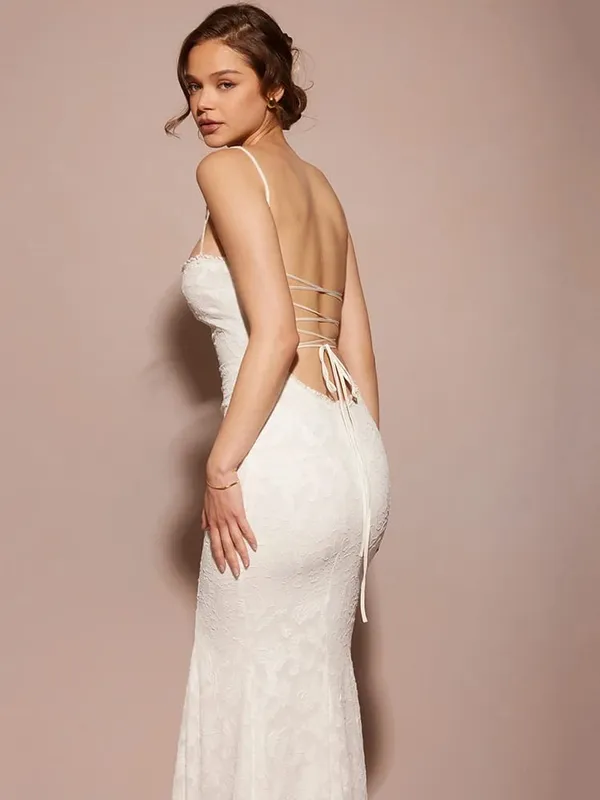 Articat-Vestito lungo aderente sexy senza maniche in pizzo patchwork senza spalline Vestito elegante da sera per club party 2024 Estate — image 1
