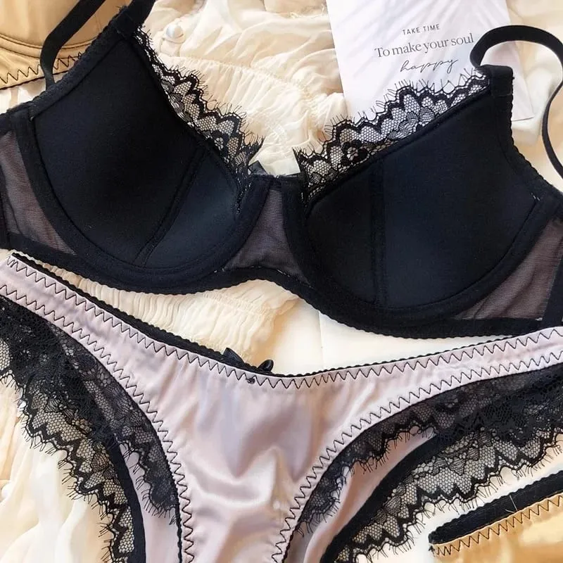 2025 Nuovo Sottile Sexy Del Merletto Del Cotone Patchwork Insieme Del Reggiseno Delle Donne Push Up Raccogliere Biancheria Intima Sexy Mutandine e boxer Lingerie di Raso Ragazze Intimo — image 7