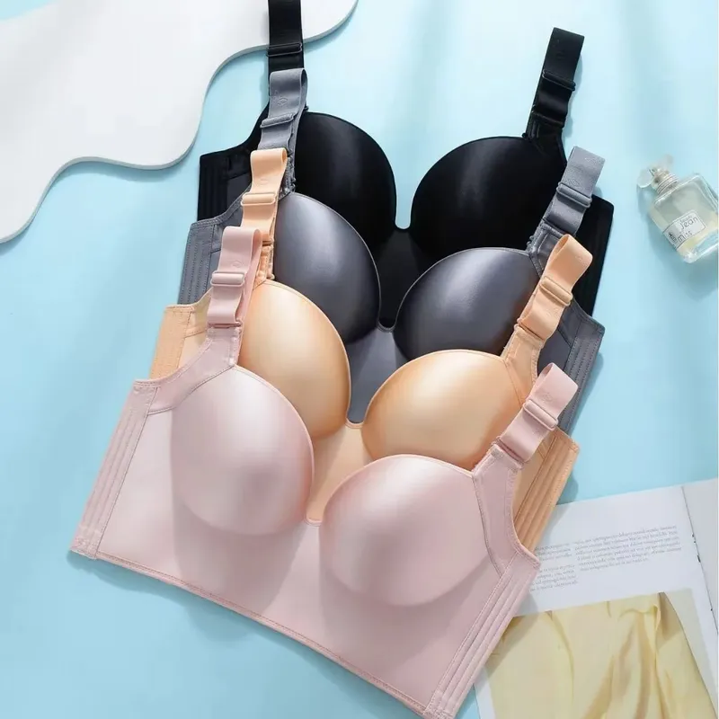 Soutien-gorge Push Up sans fil pour femmes, couverture complète, réglable, grande taille, bonnet C D E, 34-48, sous-vêtements de couleur unie — image 1