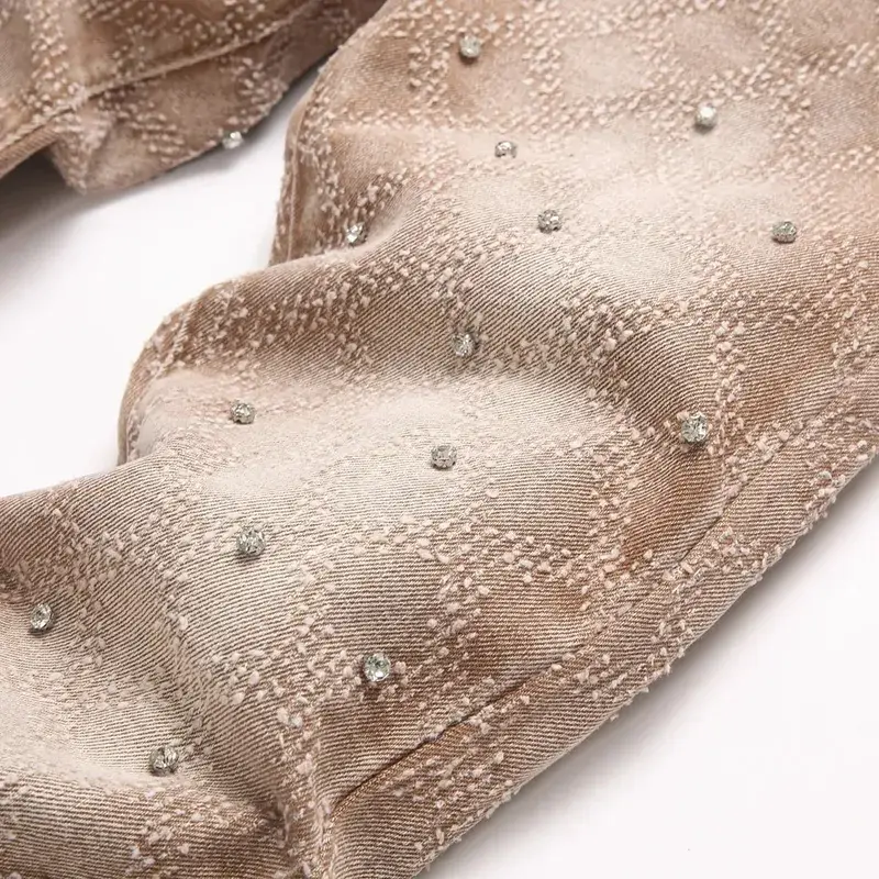 Jeans da uomo in denim con taglio a stivale elasticizzato con strass di cristallo Pantaloni svasati slim con rivetti punk Pantaloni elasticizzati alla moda — image 4
