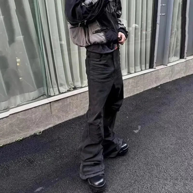 Amerikanische Retro-Heavy-Industrie-High-Street-beschichtete Micro-Flared-Jeans für Männer, schwarze Gothic-Vintage-beiläufige, lockere Jeans, Herbst-Neuheit — image 7