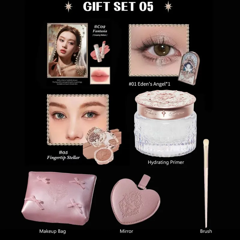 Flower Know Make-up-Set, Little Angel Collection, Make-up-Geschenkbox, Lidschatten, Rouge, mattierter Lippenstift, Textmarker, Komplettset, alles in einem