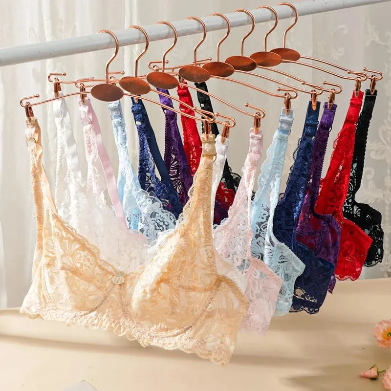 Ensemble de soutien-gorge fin en dentelle pour femmes, Sexy, sans coussinet, exquis, push-up, solide, respirant, à armatures, string, culottes, sous-vêtements — image 3