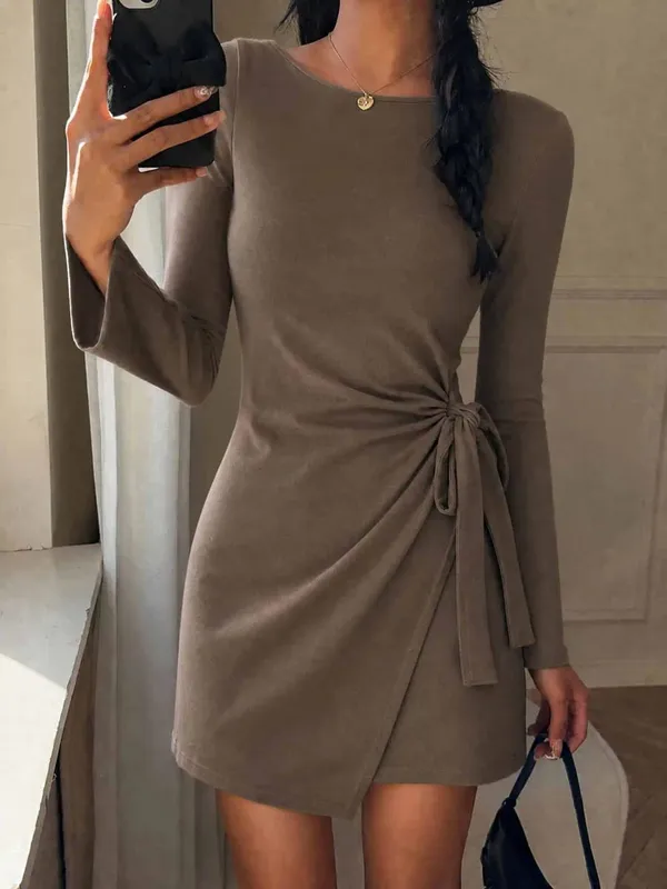 Vacanza incrociata con coulisse annodata casual elegante tinta unita, mini abiti da donna, abiti autunnali da donna