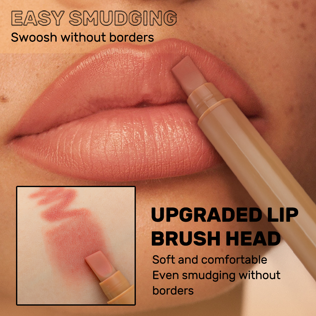 Se silikonovým štětečkem Tužka na rty Dvojhlavá automatická Hedvábně jemná Káva Hnědá Rozmazávání Plný Tvar rtů Obrys Kontury Make-up — image 4