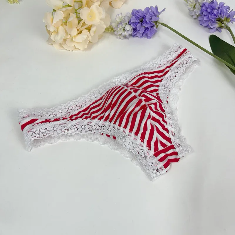 ผู้ชายลูกไม้ Trim ลาย G-String ชุดชั้นในครึ่งปกคลุมก้น Low-RISE Pantie Breathable เซ็กซี่ U Bulge POUCH สบาย Tong