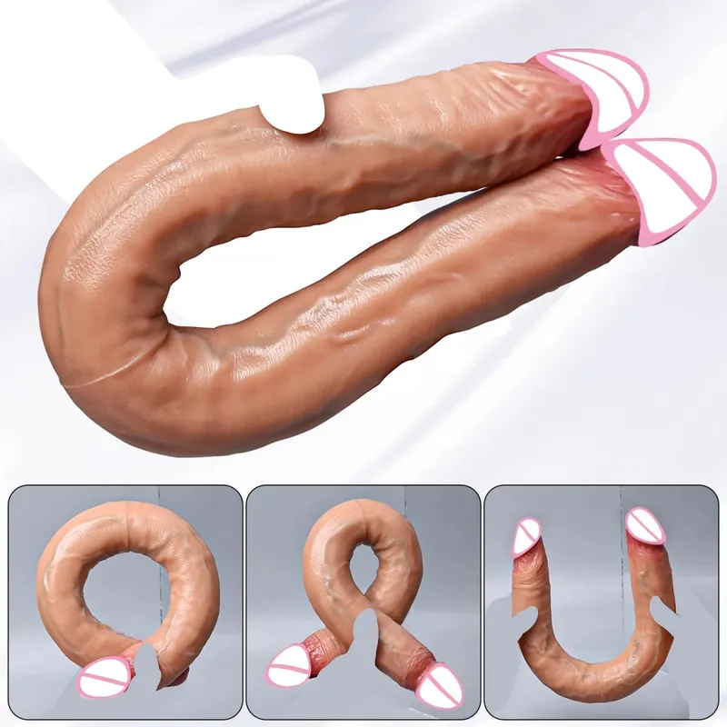 레즈비언 커플과 게이 남성을위한 더블 헤드 현실적인 실리콘 딜도 라구 딜도 긴 아날 플러그 질 자극기 액체 실리콘 섹스 토이 — image 3