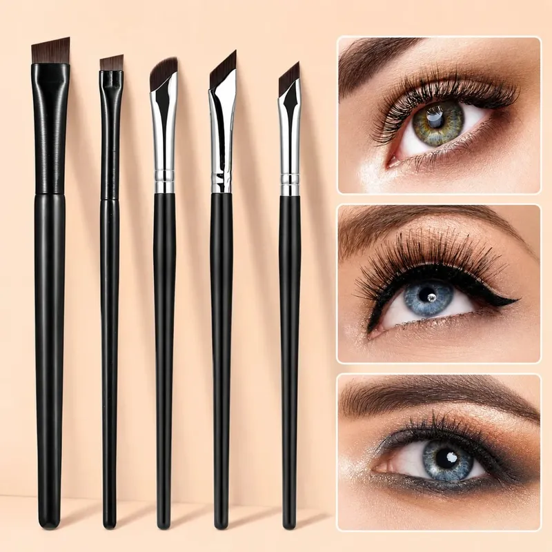 5/7 darabos Precision szemsmink ecsetkészlet | Scythe & Angled Eyeliner szemöldökkefék hosszú nyelű, megfordítható kialakítással — image 2