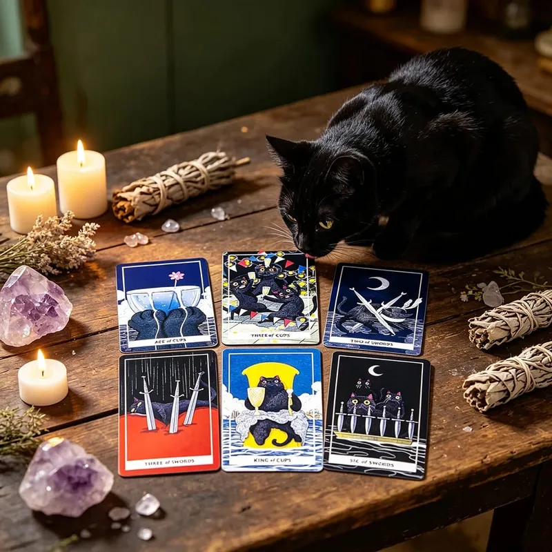 Coco Mazzo di Tarocchi Gatto Nero 78 Carini Tarocchi Gatto Nero Cartomanzia Gioco di Carte Divinazione per Principianti Amanti dei Gatti — image 4