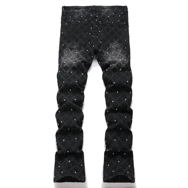 Men's Crystal Boot Cut Jeans Punk Black Stretch Denim Pants Rivet Slim Flared Trousers Fashionable Bootcut Trousers — image 2